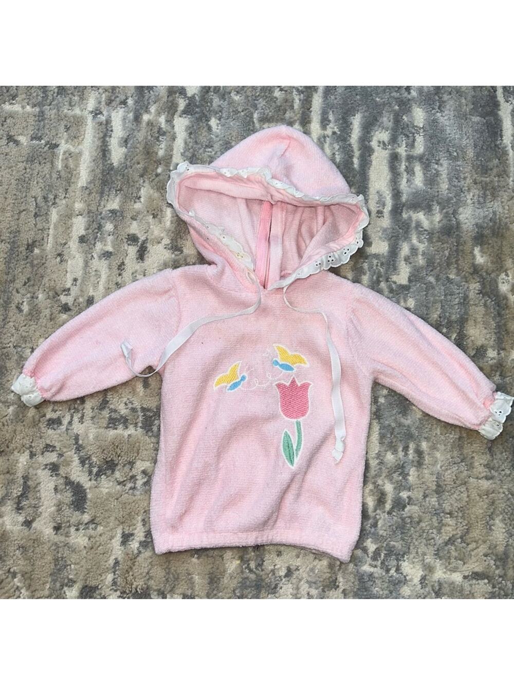 Vintage Carters Soft Punk Terrycloth Tulip Sweatshirt Hooded Zips in Back 6M